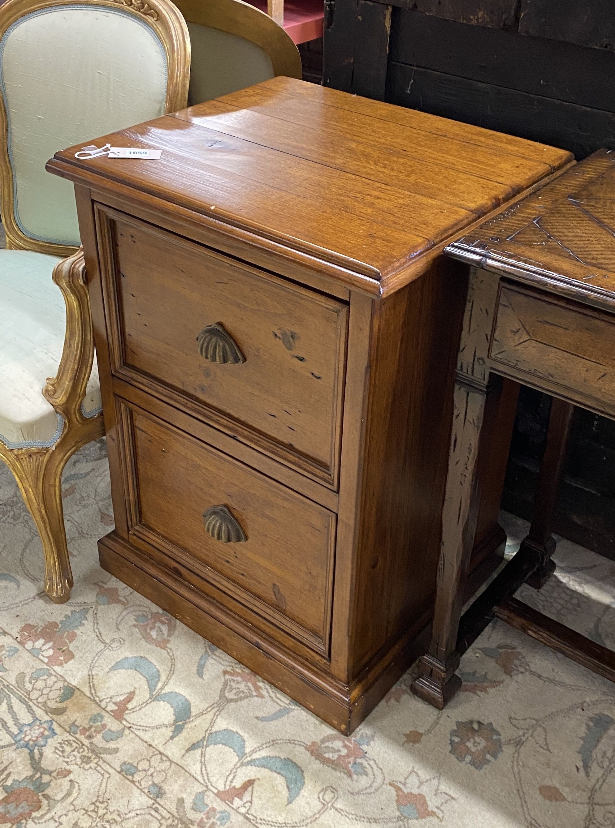 A reproduction hardwood two drawer filing chest, width 58cm, depth 50cm, height 80cm